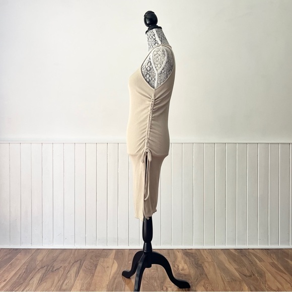 Zara Tan Ribbed Knit Ruched Drawstring Bodycon Dress Size S - Picture 7 of 15